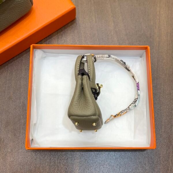 187 Factory Bag Charm Togo Leather Birkin Bag Charm Gris Tourterelle Gold Hardware