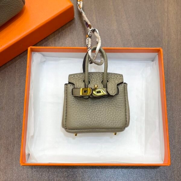 187 Factory Bag Charm Togo Leather Birkin Bag Charm Gris Tourterelle Gold Hardware