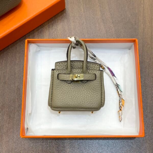 187 Factory Bag Charm Togo Leather Birkin Bag Charm Gris Tourterelle Gold Hardware