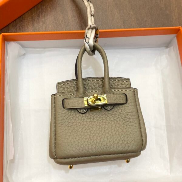 187 Factory Bag Charm Togo Leather Birkin Bag Charm Gris Tourterelle Gold Hardware