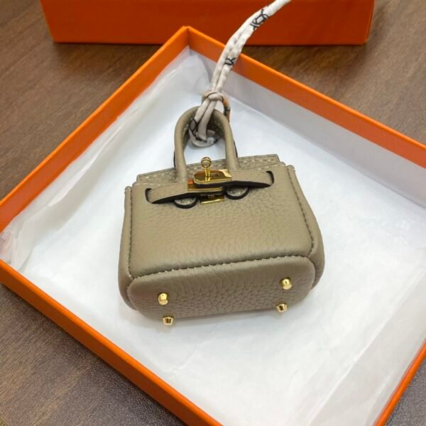 187 Factory Bag Charm Togo Leather Birkin Bag Charm Gris Tourterelle Gold Hardware