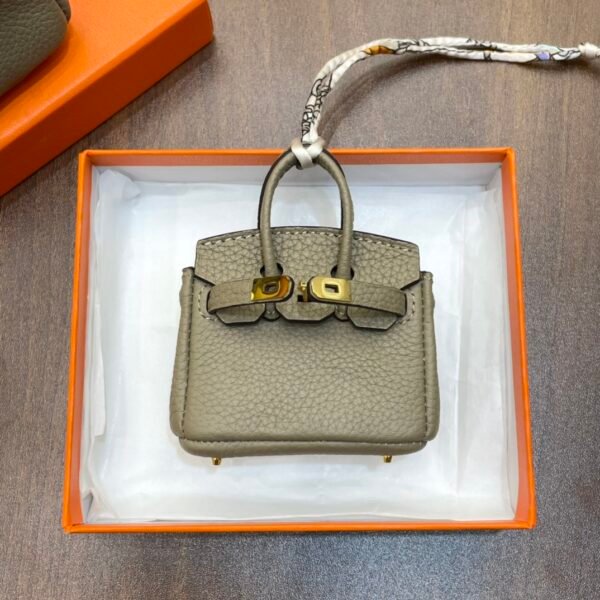 New Arrival 187 Factory Birkin Bag Charm Togo Leather Gris Tourterelle 7.5*6*3.5CM