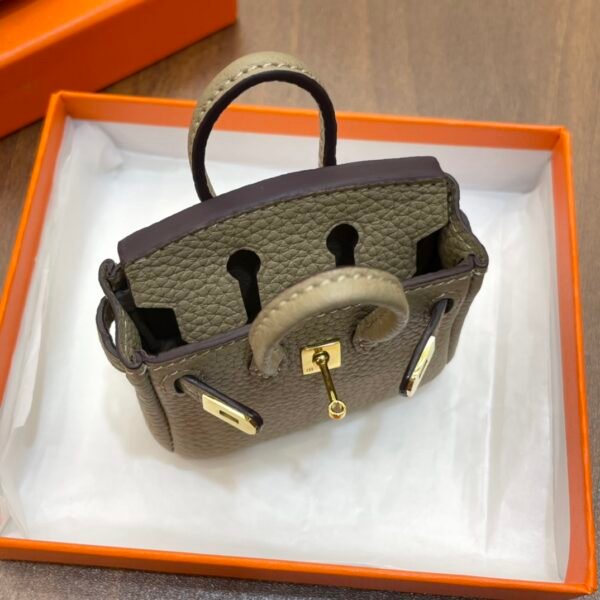 New Arrival 187 Factory Birkin Bag Charm Togo Leather Gris Tourterelle 7.5*6*3.5CM