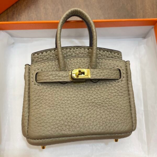 New Arrival 187 Factory Birkin Bag Charm Togo Leather Gris Tourterelle 7.5*6*3.5CM