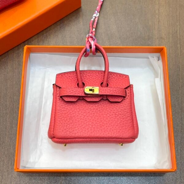 UK London 187 Factory Rose Lipstick Togo Leather Birkin Bag Charm 7.5*6*3.5CM