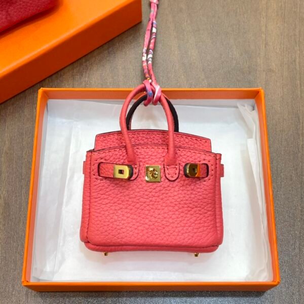 UK London 187 Factory Rose Lipstick Togo Leather Birkin Bag Charm 7.5*6*3.5CM