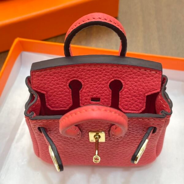 UK London 187 Factory Rose Lipstick Togo Leather Birkin Bag Charm 7.5*6*3.5CM