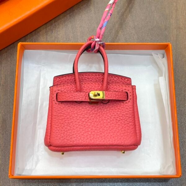 UK London 187 Factory Rose Lipstick Togo Leather Birkin Bag Charm 7.5*6*3.5CM