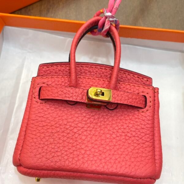 UK London 187 Factory Rose Lipstick Togo Leather Birkin Bag Charm 7.5*6*3.5CM