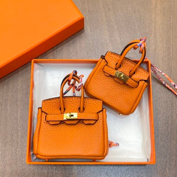 Australia Canberra 187 Factory Birkin Bag Charm Orange Togo Leather 7.5*6*3.5CM