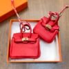 Canada Ottawa 187 Factory Birkin Bag Charm Togo Leather CC53 Rouge Vif 7.5*6*3.5CM
