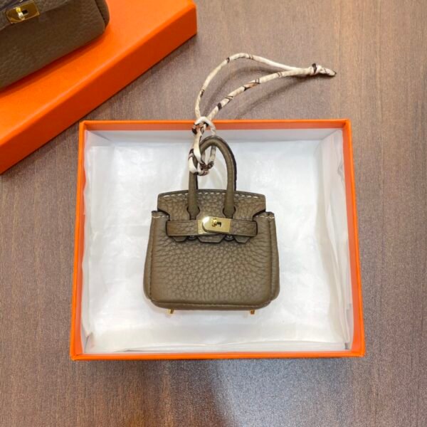 Handmade 187 Factory Charm CC18 Etoupe Togo Leather Birkin Bag Charm 6*5*3CM