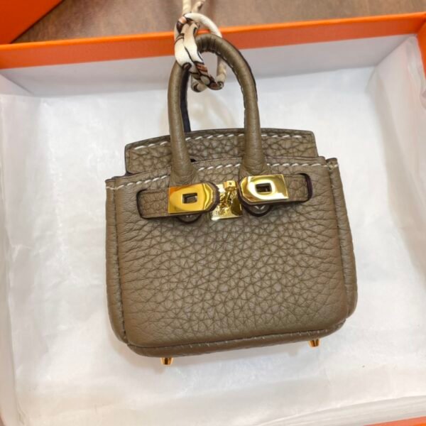 Handmade 187 Factory Charm CC18 Etoupe Togo Leather Birkin Bag Charm 6*5*3CM