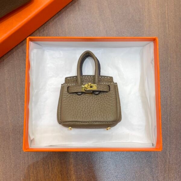 Handmade 187 Factory Charm CC18 Etoupe Togo Leather Birkin Bag Charm 6*5*3CM