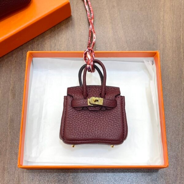 Handmade 187 Factory Birkin Bag Charm Togo Leather CC55 Rouge H Gold Hardware
