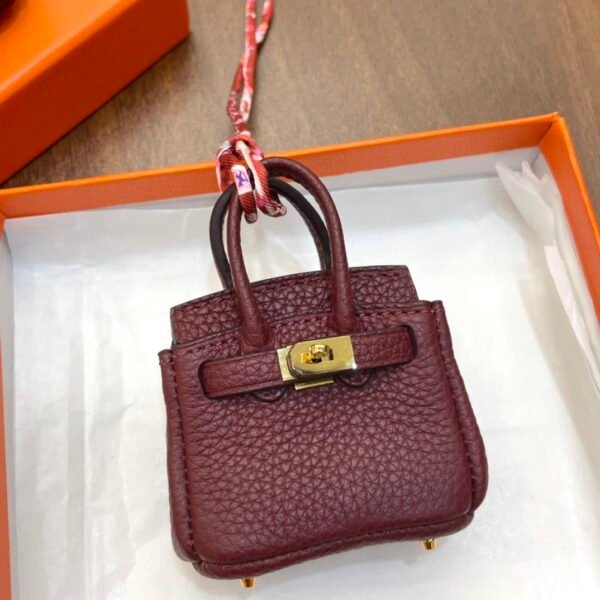 Handmade 187 Factory Birkin Bag Charm Togo Leather CC55 Rouge H Gold Hardware