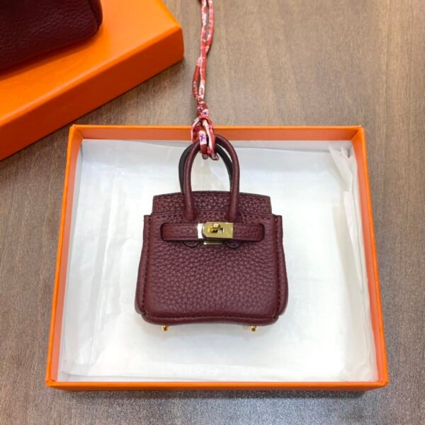 Handmade 187 Factory Birkin Bag Charm Togo Leather CC55 Rouge H Gold Hardware