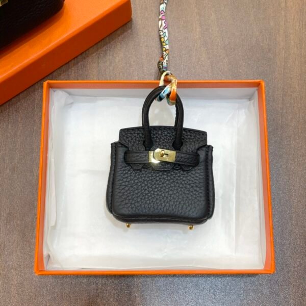 Handmade 187 Factory CC89 Noir Togo Leather Birkin Bag Charm 6*5*3CM