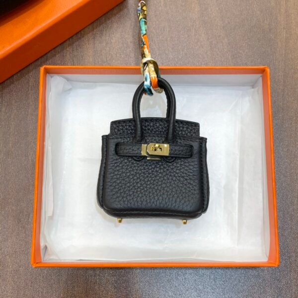 Handmade 187 Factory CC89 Noir Togo Leather Birkin Bag Charm 6*5*3CM