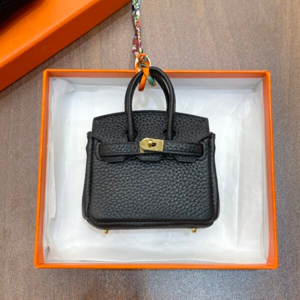 UK London 187 Factory Birkin Bag Charm Togo Leather CC89 Noir Gold Hardware