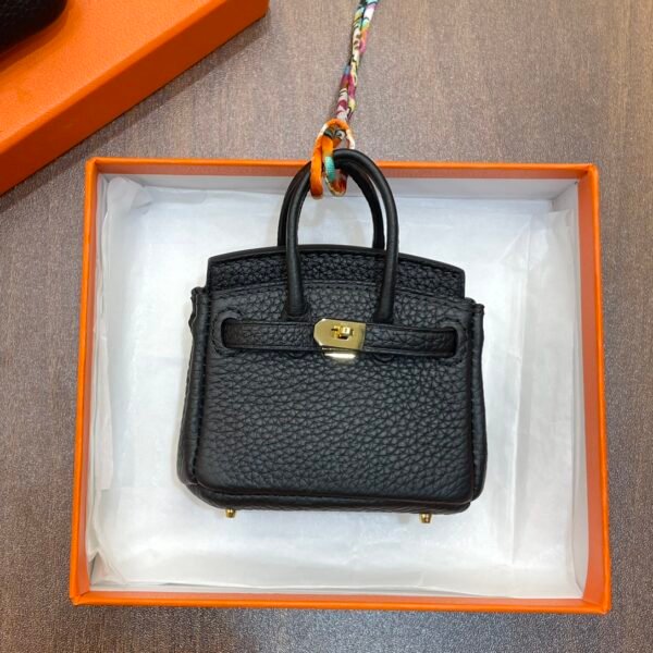 UK London 187 Factory Birkin Bag Charm Togo Leather CC89 Noir Gold Hardware