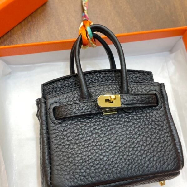 UK London 187 Factory Birkin Bag Charm Togo Leather CC89 Noir Gold Hardware