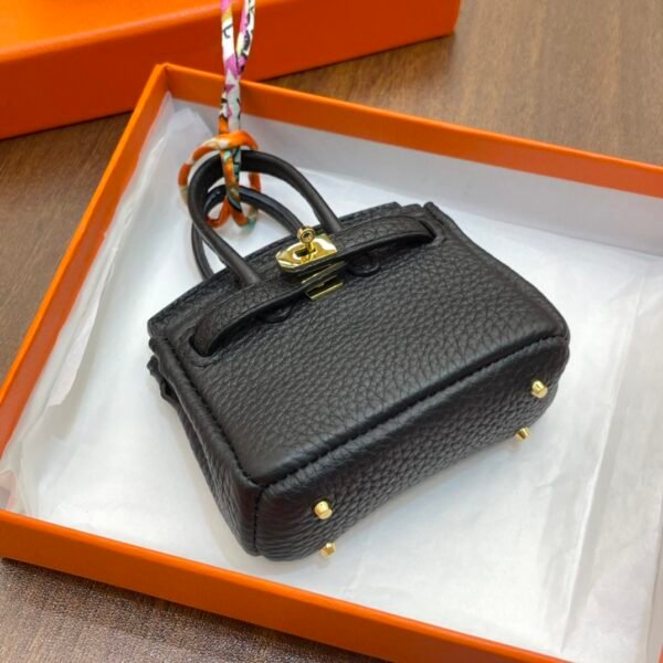 UK London 187 Factory Birkin Bag Charm Togo Leather CC89 Noir Gold Hardware
