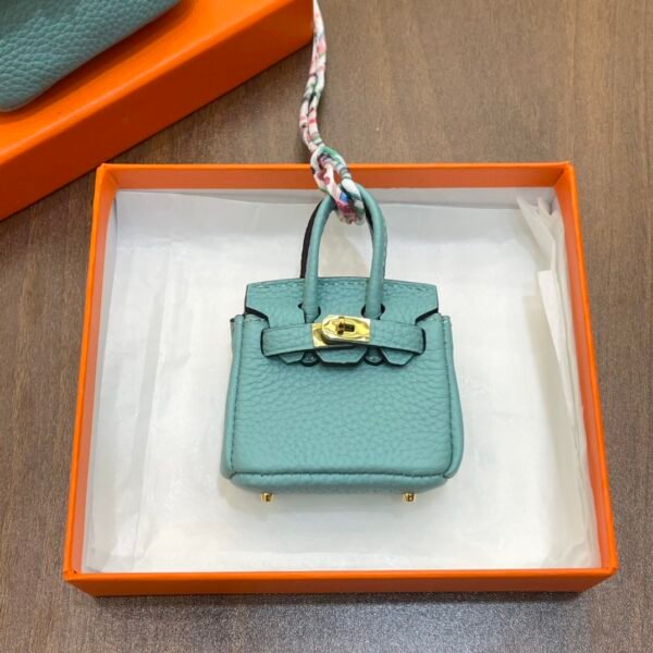 187 Factory Charm Images 3P Blue Atoll Togo Leather Birkin Bag Charm 6*5*3CM