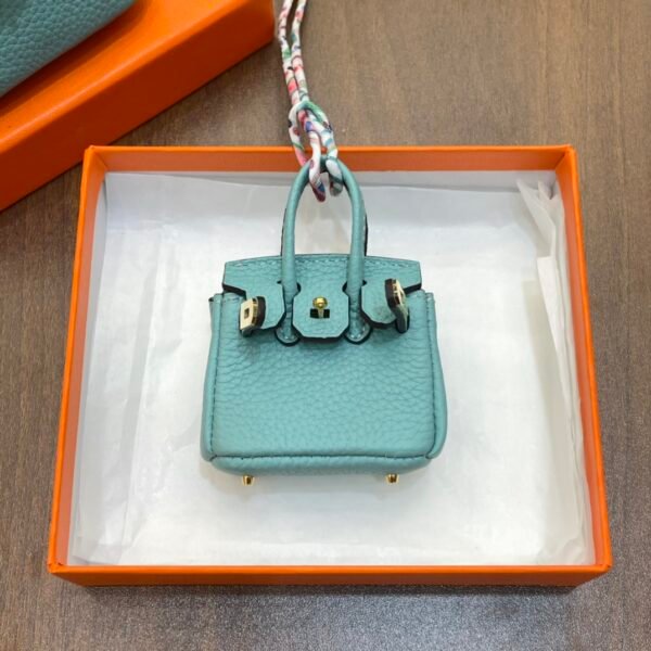 187 Factory Charm Images 3P Blue Atoll Togo Leather Birkin Bag Charm 6*5*3CM