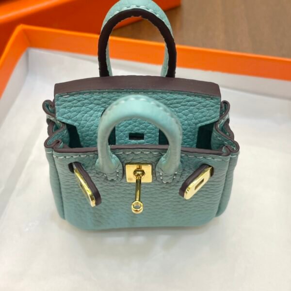 187 Factory Charm Images 3P Blue Atoll Togo Leather Birkin Bag Charm 6*5*3CM