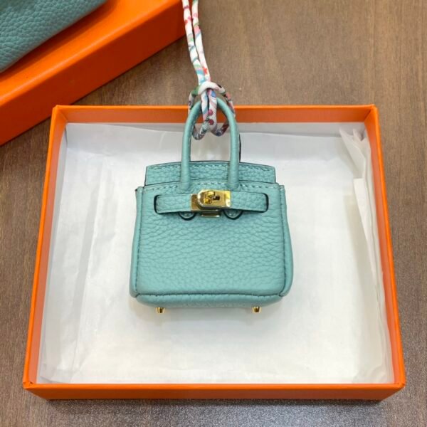 187 Factory Charm Images 3P Blue Atoll Togo Leather Birkin Bag Charm 6*5*3CM