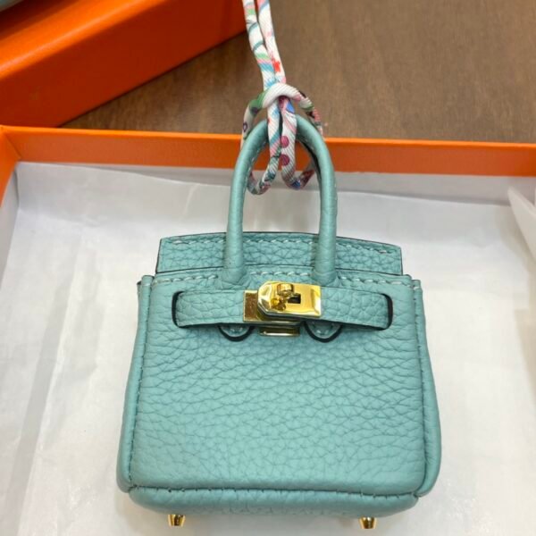 187 Factory Charm Images 3P Blue Atoll Togo Leather Birkin Bag Charm 6*5*3CM