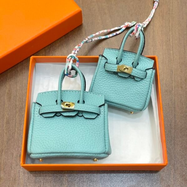 UAE Dubai 187 Factory Birkin Bag Charm 3P Blue Atoll Togo Leather 7.5*6*3.5CM