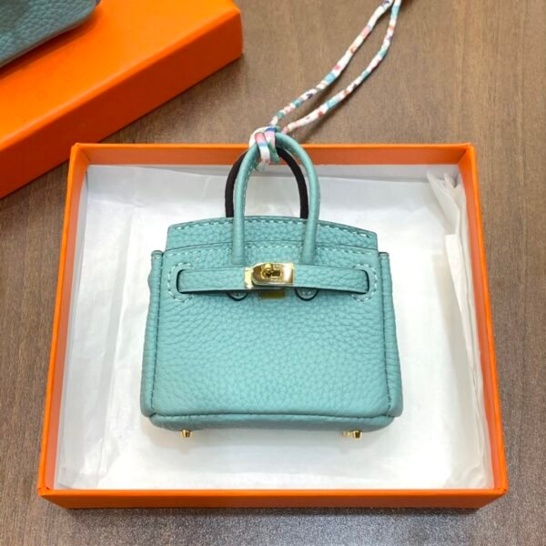 UAE Dubai 187 Factory Birkin Bag Charm 3P Blue Atoll Togo Leather 7.5*6*3.5CM
