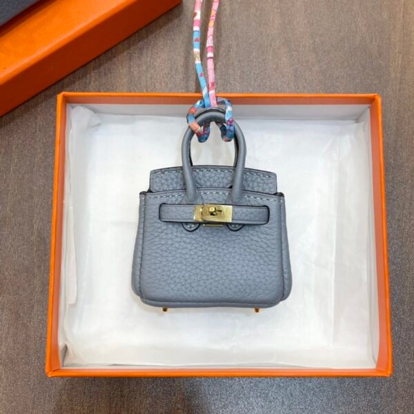 187 Factory Bag Charm J7 Blue Lin Togo Leather Birkin Bag Charm 6*5*3CM Gold Hardware