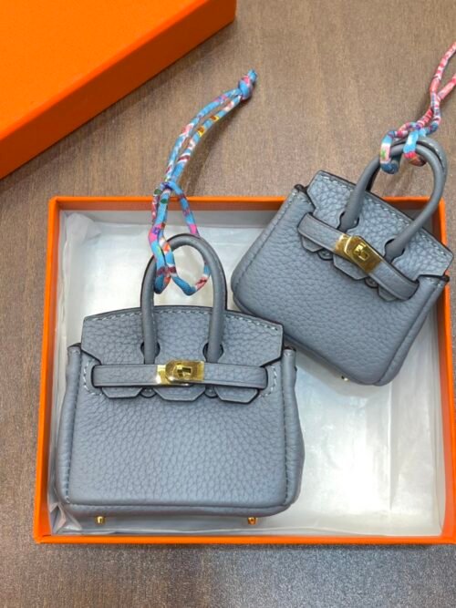 Australia Canberra 187 Factory Togo Leather Birkin Bag Charm J7 Blue Lin Gold Hardware 7.5*6*3.5CM