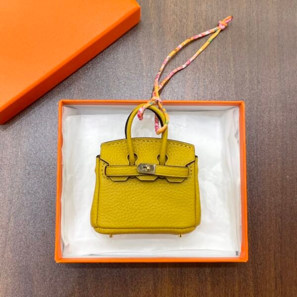 187 Factory Birkin Bag Charm Images Togo Leather 9D Amber 7.5*6*3.5CM