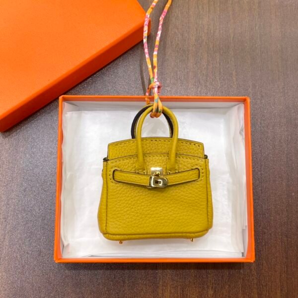187 Factory Birkin Bag Charm Images Togo Leather 9D Amber 7.5*6*3.5CM
