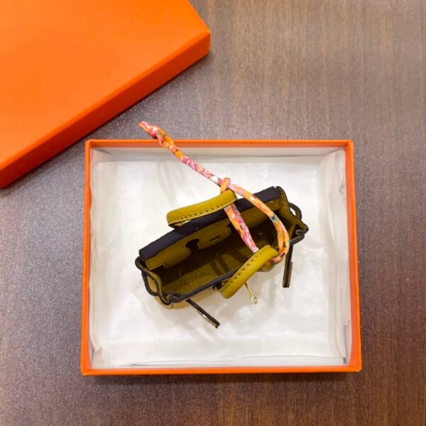 187 Factory Birkin Bag Charm Images Togo Leather 9D Amber 7.5*6*3.5CM