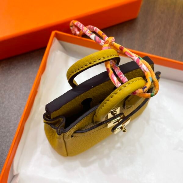 187 Factory Birkin Bag Charm Images Togo Leather 9D Amber 7.5*6*3.5CM
