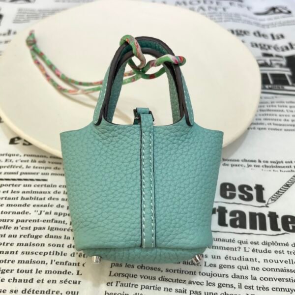 UK London 187 Factory Bag Charm 3P Blue Atoll Togo Leather Picotin Bag Charm Silver Hardware