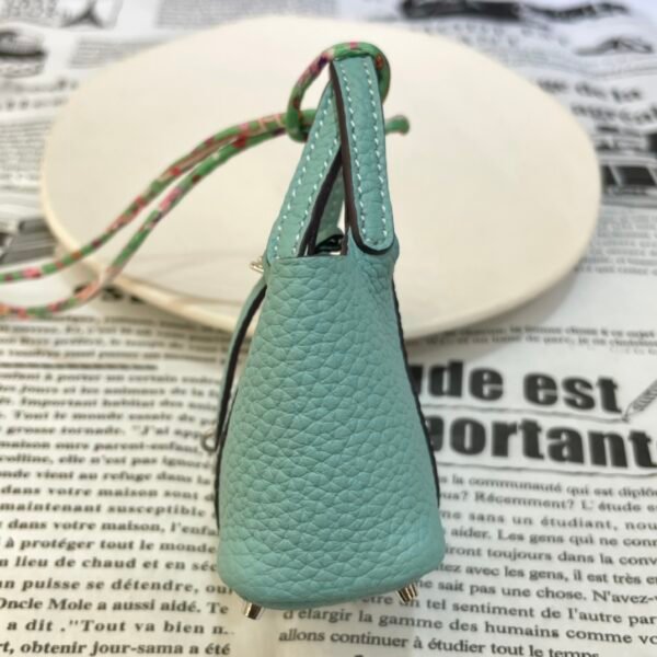 UK London 187 Factory Bag Charm 3P Blue Atoll Togo Leather Picotin Bag Charm Silver Hardware