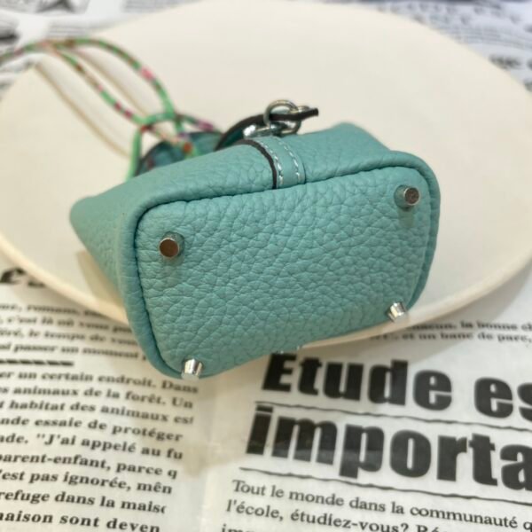 UK London 187 Factory Bag Charm 3P Blue Atoll Togo Leather Picotin Bag Charm Silver Hardware