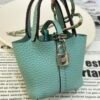 UK London 187 Factory Bag Charm 3P Blue Atoll Togo Leather Picotin Bag Charm Silver Hardware