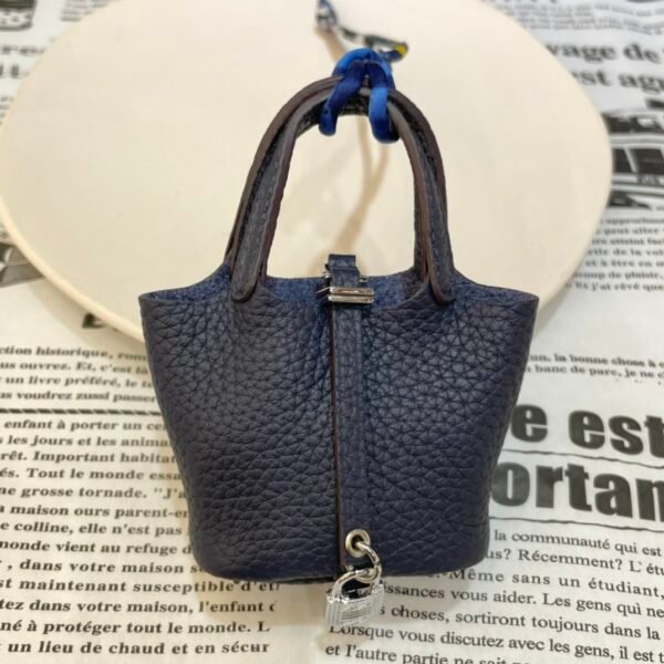 Lovely 187 Factory Togo Leather Picotin Bag Charm S4 Deep Blue Silver Hardware