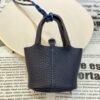 Lovely 187 Factory Togo Leather Picotin Bag Charm S4 Deep Blue Silver Hardware