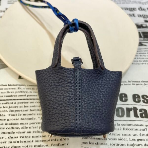 Lovely 187 Factory Togo Leather Picotin Bag Charm S4 Deep Blue Silver Hardware