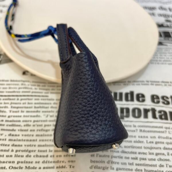 Lovely 187 Factory Togo Leather Picotin Bag Charm S4 Deep Blue Silver Hardware