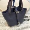 Lovely 187 Factory Togo Leather Picotin Bag Charm S4 Deep Blue Silver Hardware