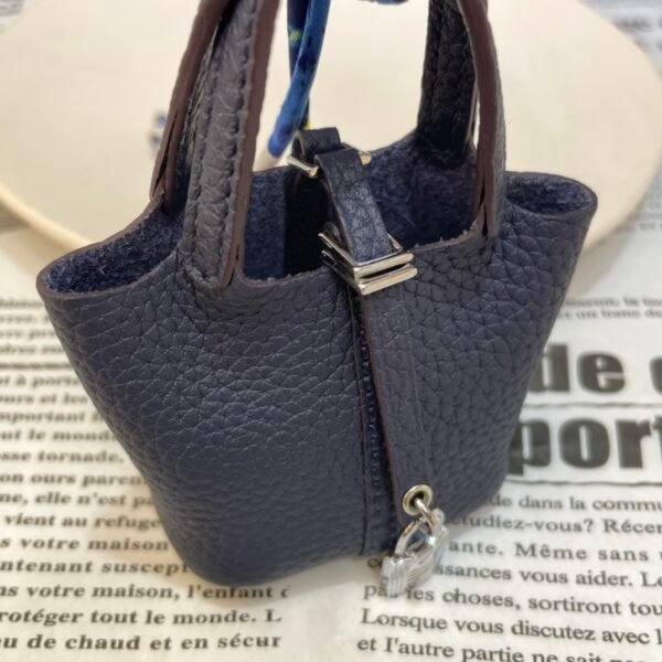 Lovely 187 Factory Togo Leather Picotin Bag Charm S4 Deep Blue Silver Hardware